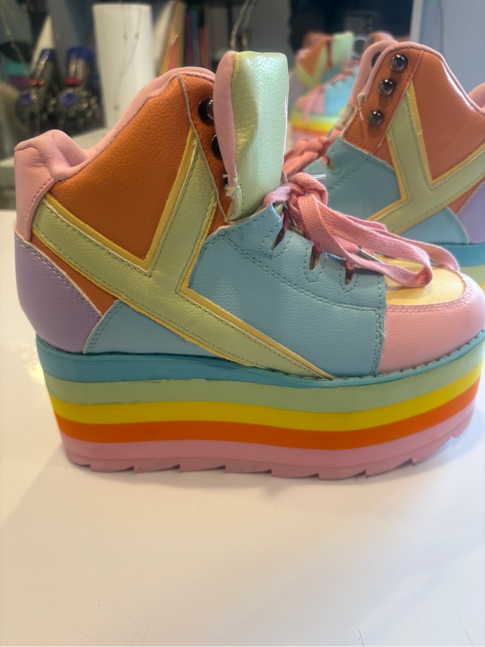 YRU Pastel Rainbow Platform Sneakers - Pink, Blue, Orange, Yellow, Lavender - Picture 2 of 9